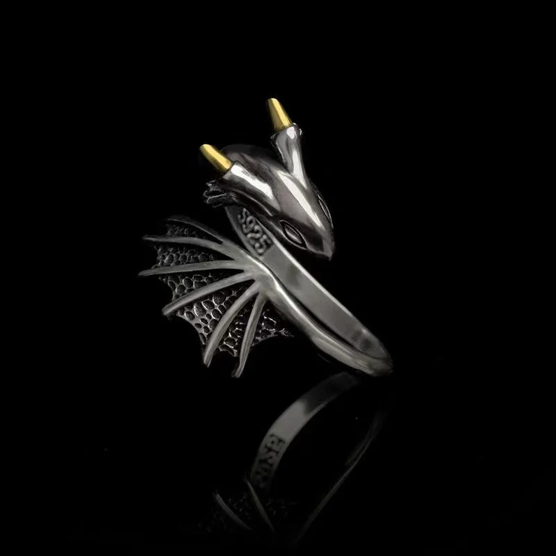 Cute Little Flying Dragon Zodiac Ring For Men Index Finger Accessories Fashion Silver 925 Ring 2024  Year Hand Decoration