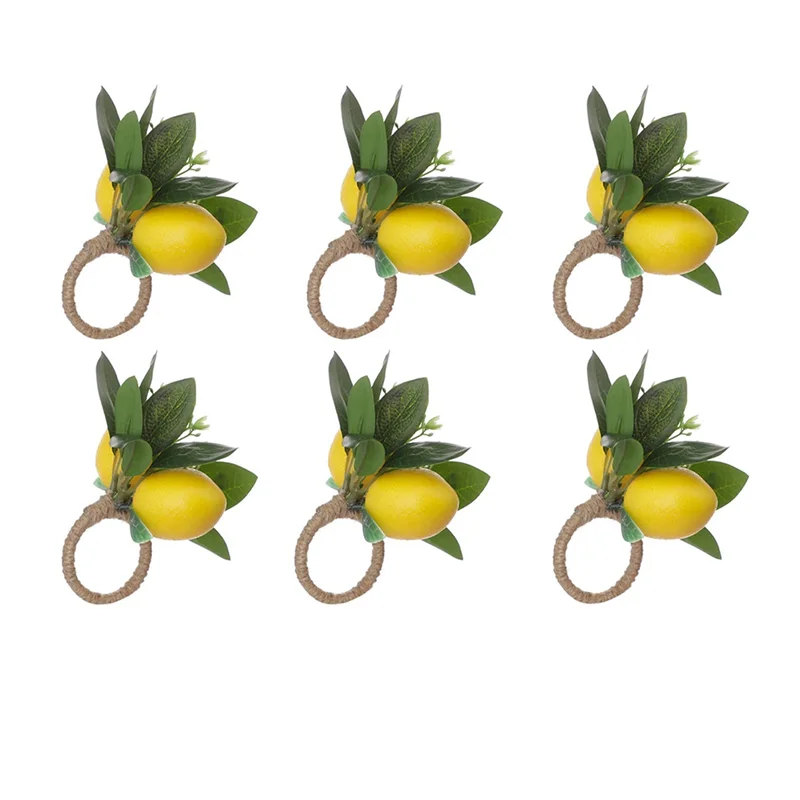 Lemon Napkin Rings Set Of 6 Lemon Vine Leaf Napkin Holders for Dining Table Decor Banquet Wedding Birthday Christmas B