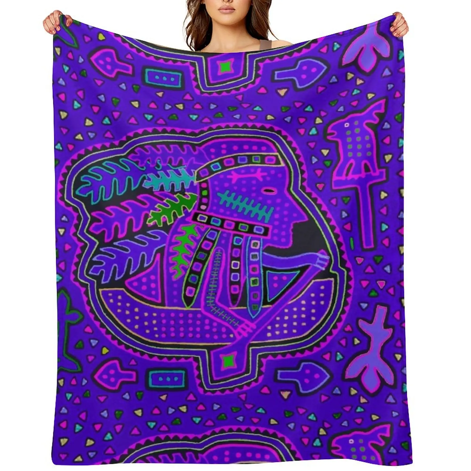 

Kuna Indian Paddling Canoe - Blue Throw Blanket Shaggy Blankets For Bed manga Blankets