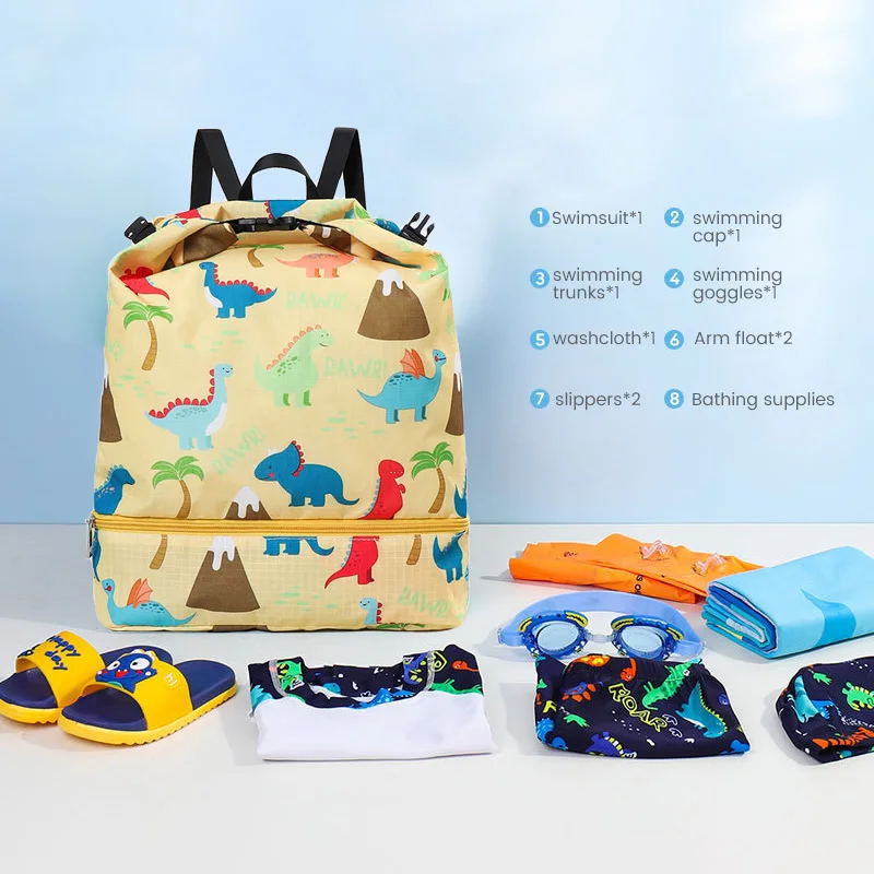 Kids Swimming Backpack Swim Cap Clothes Storage Dry Wet Combo Bags Waterproof Travel Beach Outdoor Pool Sport Wash Packing Bag