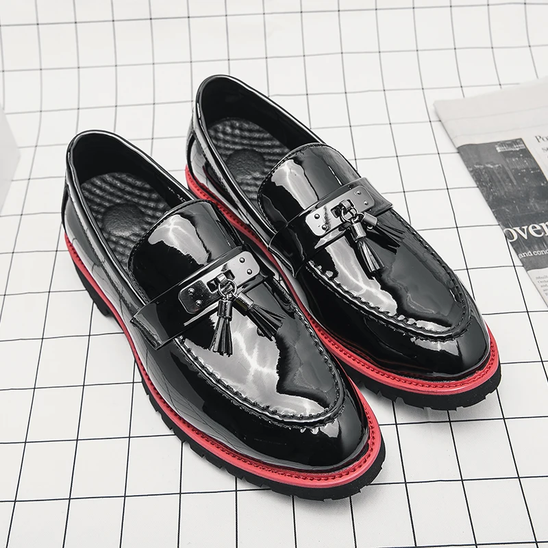 Designer Brand Thick Sole Loafers High-quality Handmade Soles Men\'s Shiny Leather Shoes Men\'s Casual Shoes Big Size:38-48