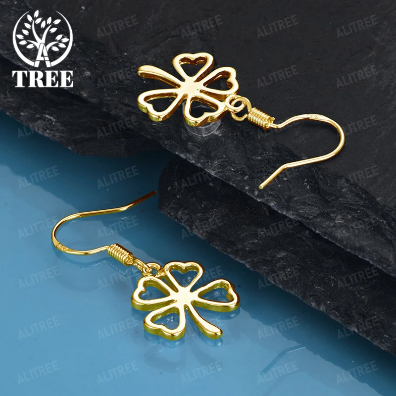 

Hot 18k Gold Four-Leaf Clover Drop Earrings For Men Women Engagement Wedding Party Gift Pretty Luxury Jewelry Accessories