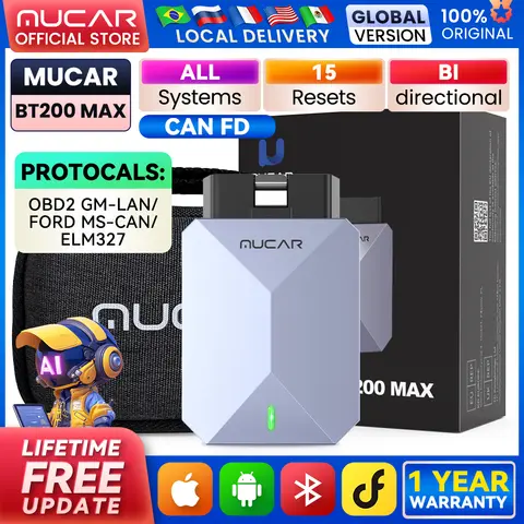 MUCAR BT200 MAX 무료 자동차 진단 도구 AI OBD2 스캐너 CAN FD 모든 시스템 ECM ABS TCM 브레이크 진단 양방향 자동차 도구