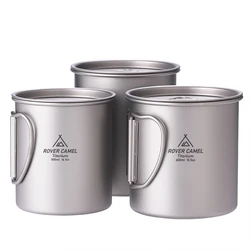 Outdoor Portable Mug Ultralight Titanium Cup Camping Supplies Picnic Water Cup with Foldable Handle 300ml/ 400ml / 450ml