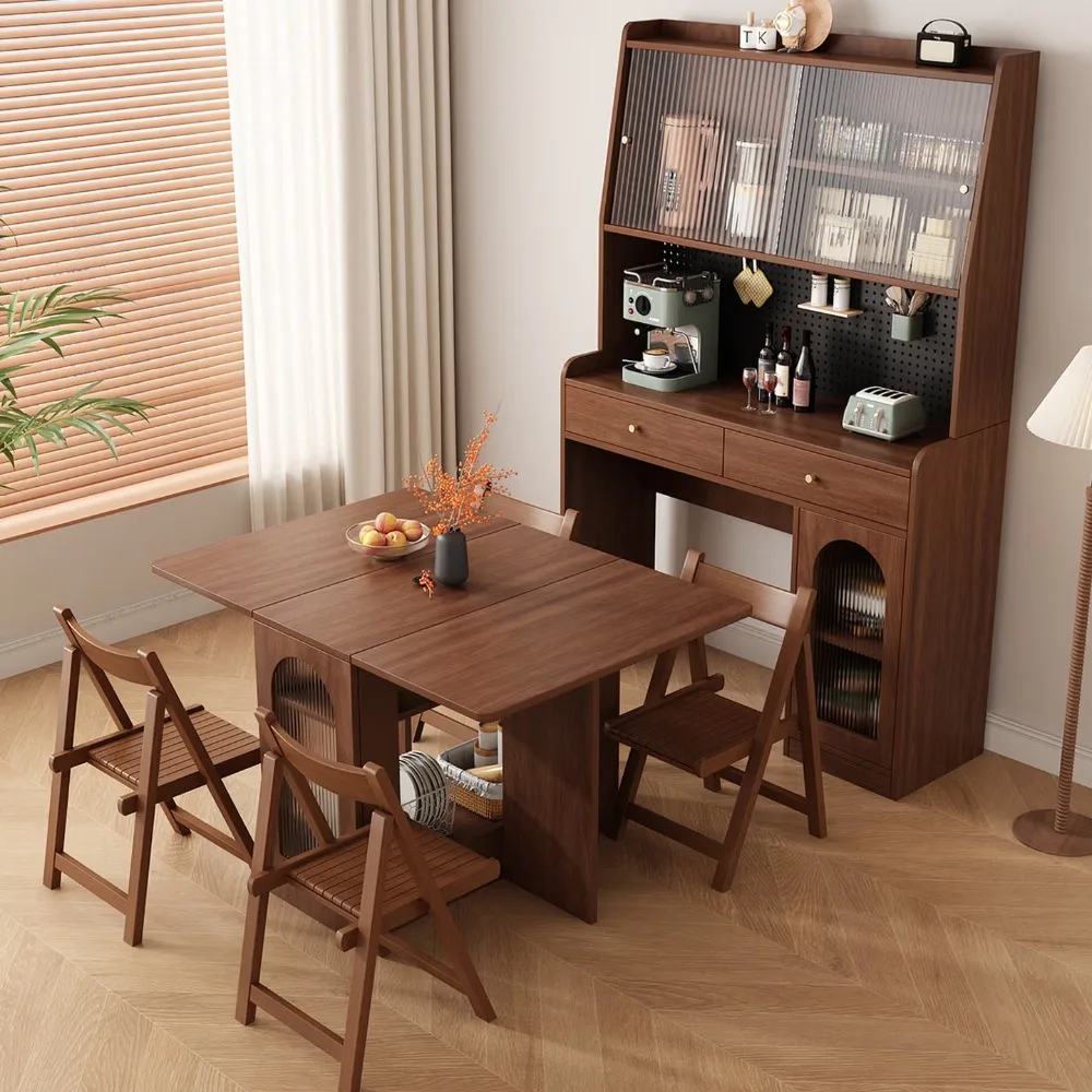 Factory Direct 2026 Space Saving Foldable Embedded Dining Cabinet & Table Combo Retractable Wall-Mounted Storage Sideboard with