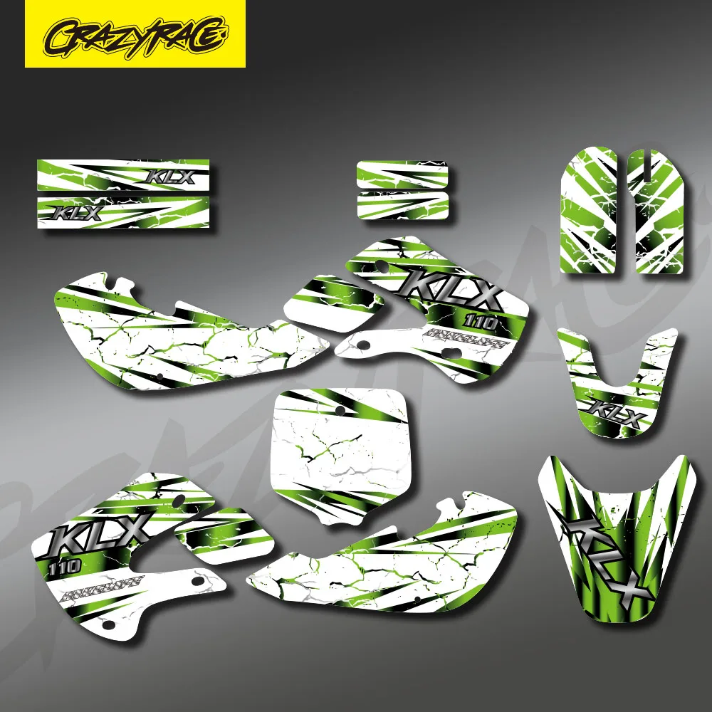 CRAZYRACE Motocross Team Graphics Background Sticker Decal Kit For KAWASAKI KX65 2000-2013 KLX110 2000-2009 KX 65 KLX 110 Custom