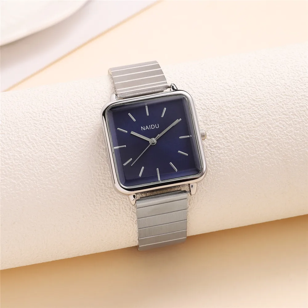 luxury fashion elegant square dial steel band women quartz watch