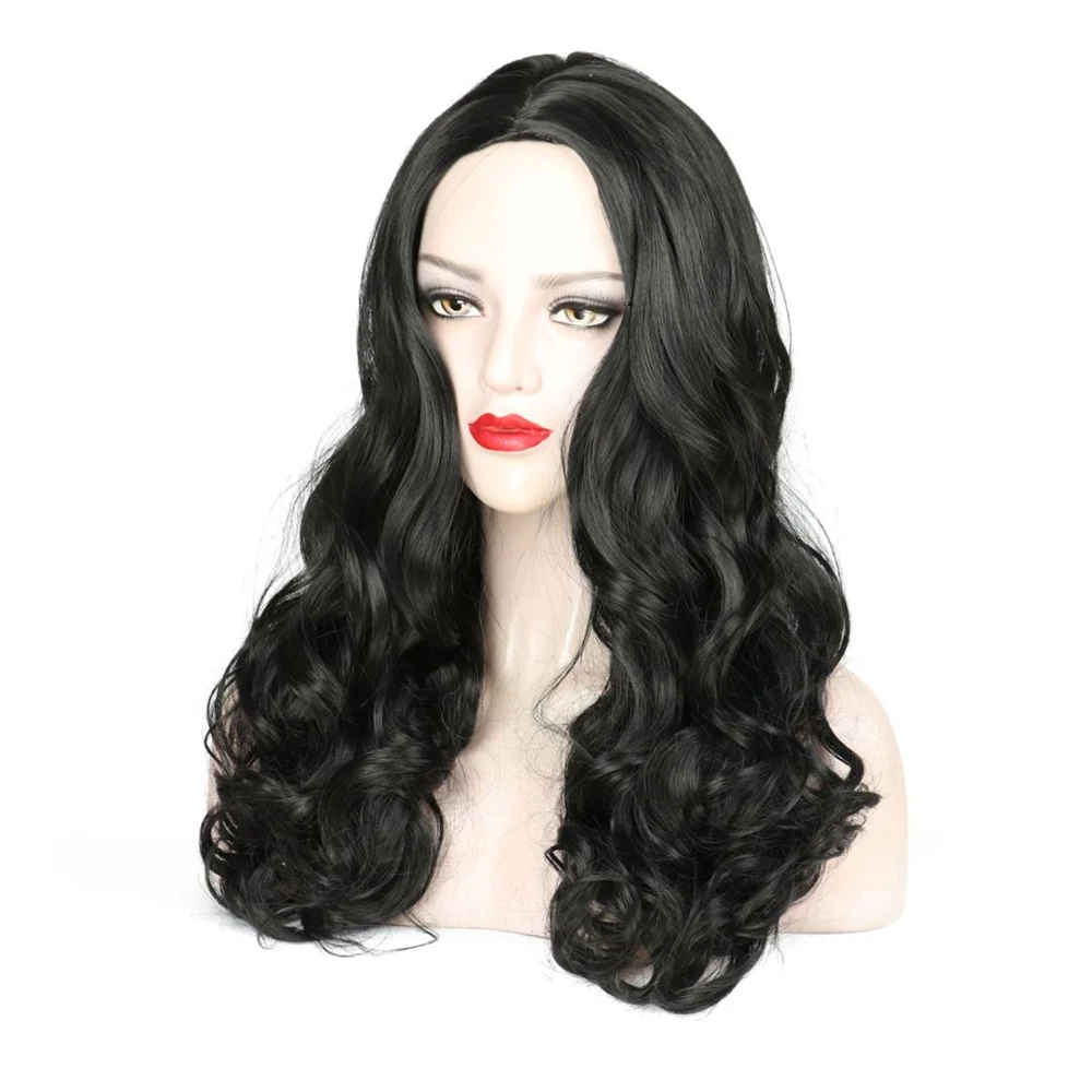 Peruca de fibra sintética encaracolada longa para mulheres, ondulações de água, faixa de cabelo preto, resistente ao calor, cosplay, diária, sintética, fibra, 28 ", 1pc