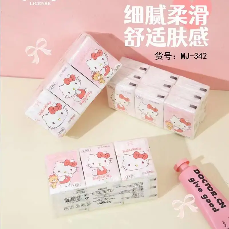 9Pcs Creative Fashion Kiawaii Small Pack Hellokitty Pachacco Printed Paper Napkin Cartoon Portable Mini Handkerchief Paper Girl