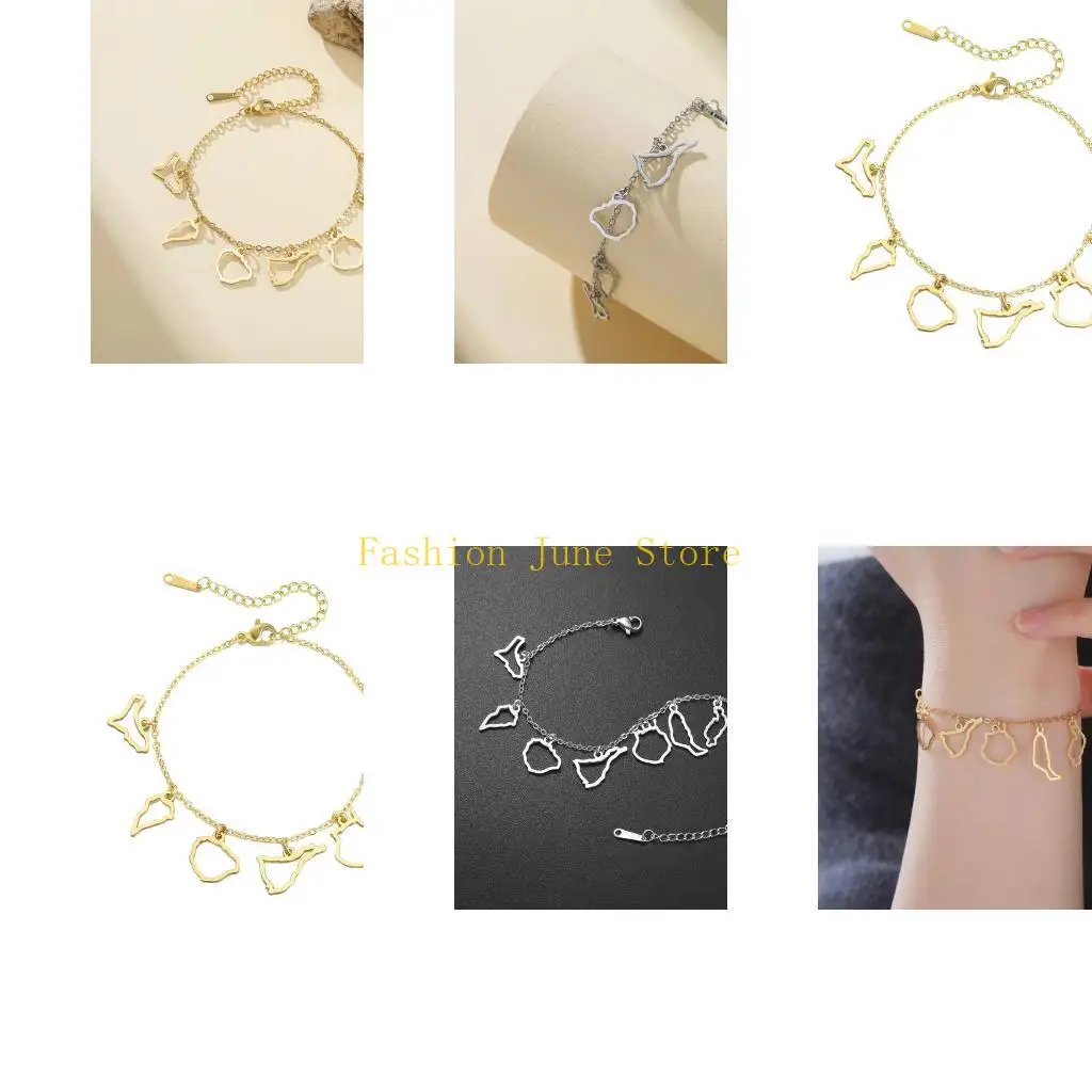 N5KA Stainless Steel Travel Charm Bracelet with Spain Themed Map Outlines
