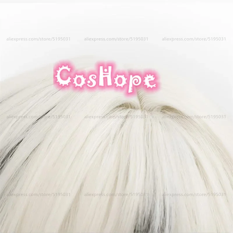 أرلان شعر مستعار تأثيري 35 سنتيمتر شعر مستعار قصير فضي أبيض أسود شعر مستعار أنيمي تأثيري شعر مستعار صناعي مقاوم للحرارة الباروكات