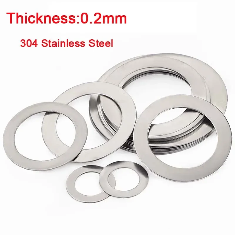 5~150Pcs M3-M50 Shim 304 Stainless Steel Ultra Thin Adjusting Flat Washer Bearing Screw Spacer Gasket Thick 0.2mm