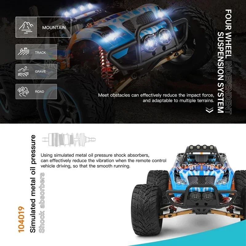 Wltoys 104019 104009 1:10 Rc Auto 55Km/U Off-Road Race Borstelloze Motor High-Speed Drift 2.4G Afstandsbediening Contraauto 'S Voor Speelgoed Jongen