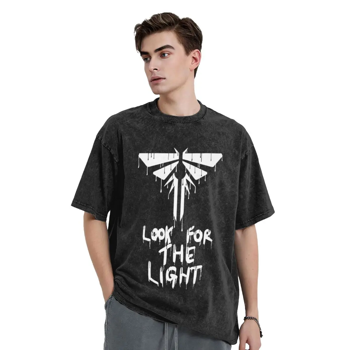 Look For The Light The Last Of Us T Shirts Washed Short Sleeve High Street T-Shirts Men Women Tops Streetwear Printed Tops Tees