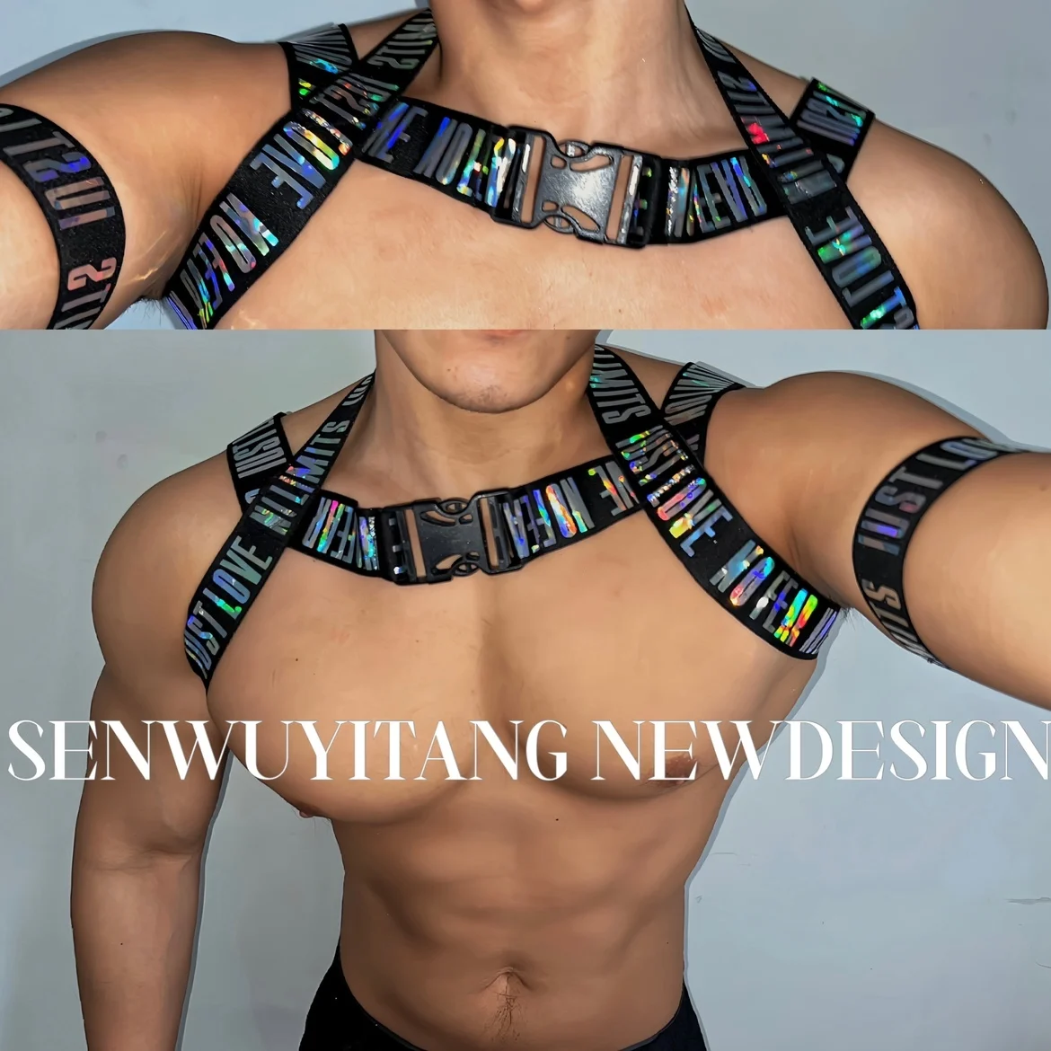 

Sexy Men Elastic Shoulder Harness Fitness Band Hollow Straps Chest Strap Burning Man Dance Stage Accessories