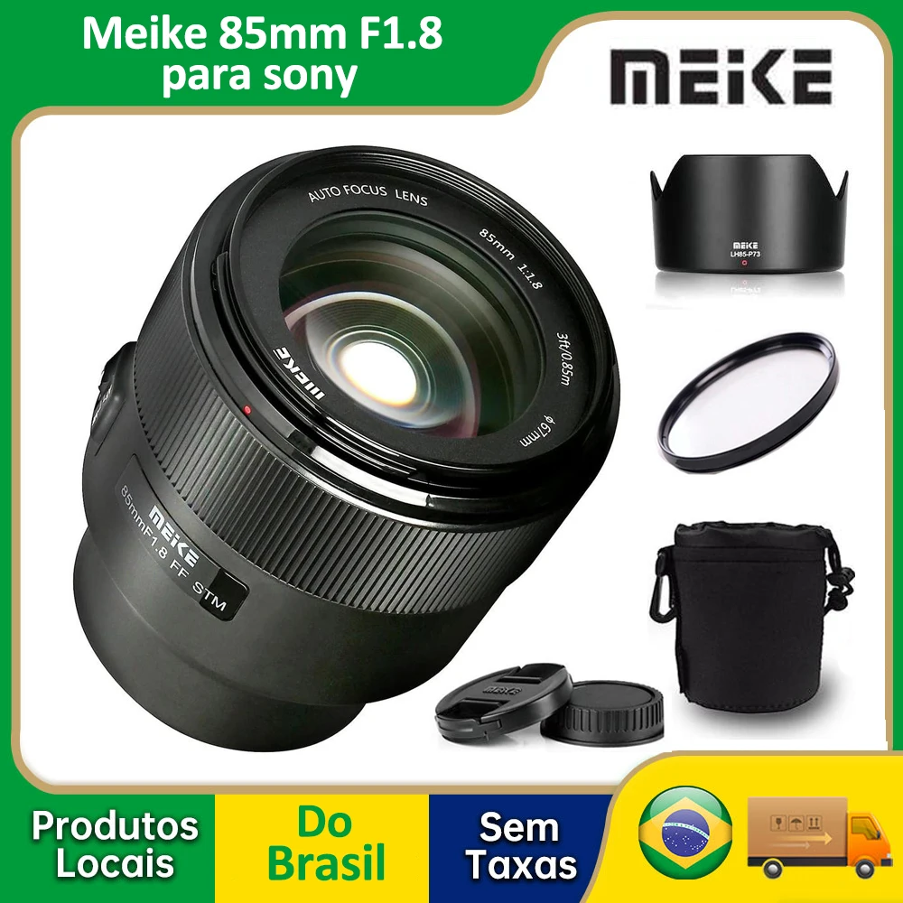 Lente Meike 85mm F1.8 para Sony Auto Focus Médio Telefoto STM Lente de retrato de quadro completo para câmeras Sony E Mount Mirrorless