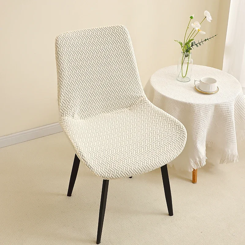 1/4 Stück Jacquard gebogene Stuhlhussen Stretch Esszimmerstuhl Schonbezug einfarbig armloser Sitzbezug für Hotel Büro Hotel Bankett – Detail 5