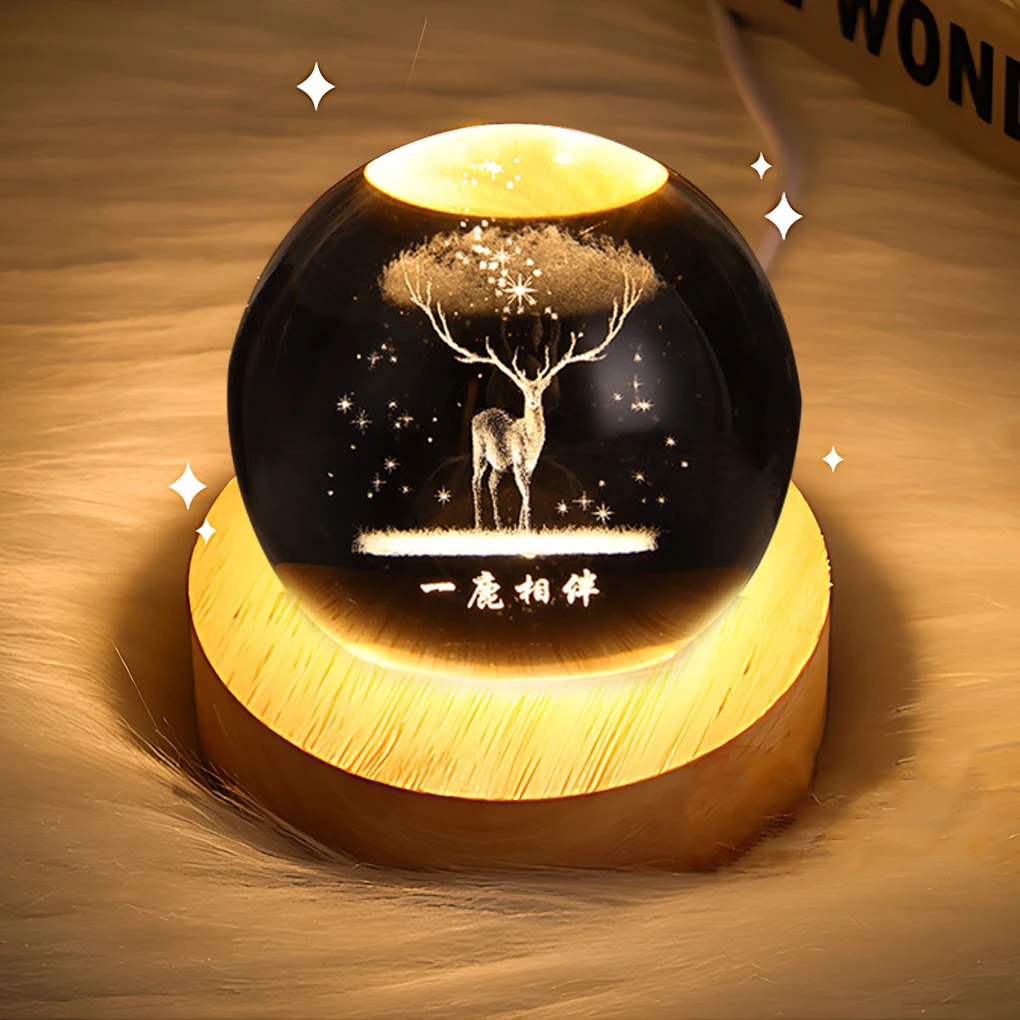 Lampe de nuit boule de verre avec base en bois, ajouter une touche d'indépendance à la chambre, décoration unique, cadeau d'anniversaire