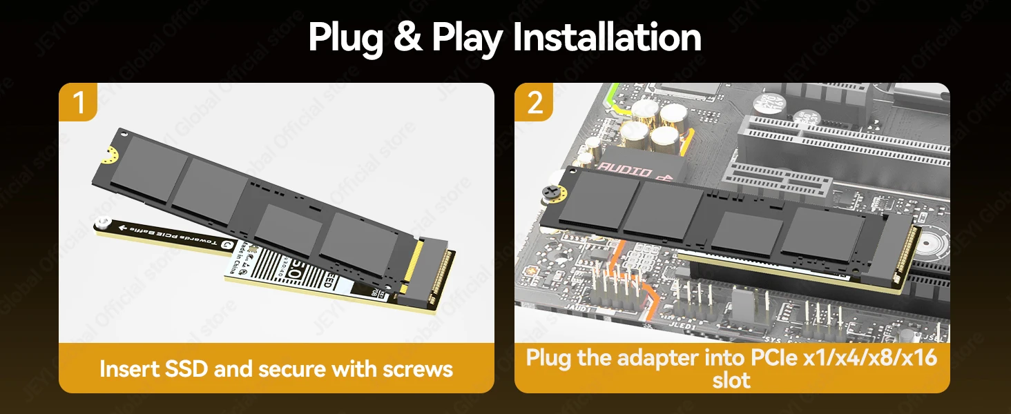 JEYI Flache PCIe 5.0 X1 zu NVMe Adapterkarte 128Gbps Kompaktes Mini-Design Ohne GPU-Blockierung für M-Key NVMe SSD PCIe X1/X4/X8/X16 – Detail 8