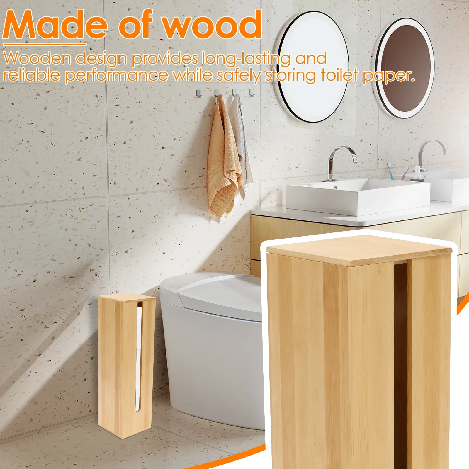 Bathroom Tissue Rack Wooden Toilet Paper Towel Box Storage with Lid Waterproof Paper Dispenser Accessories view 2
