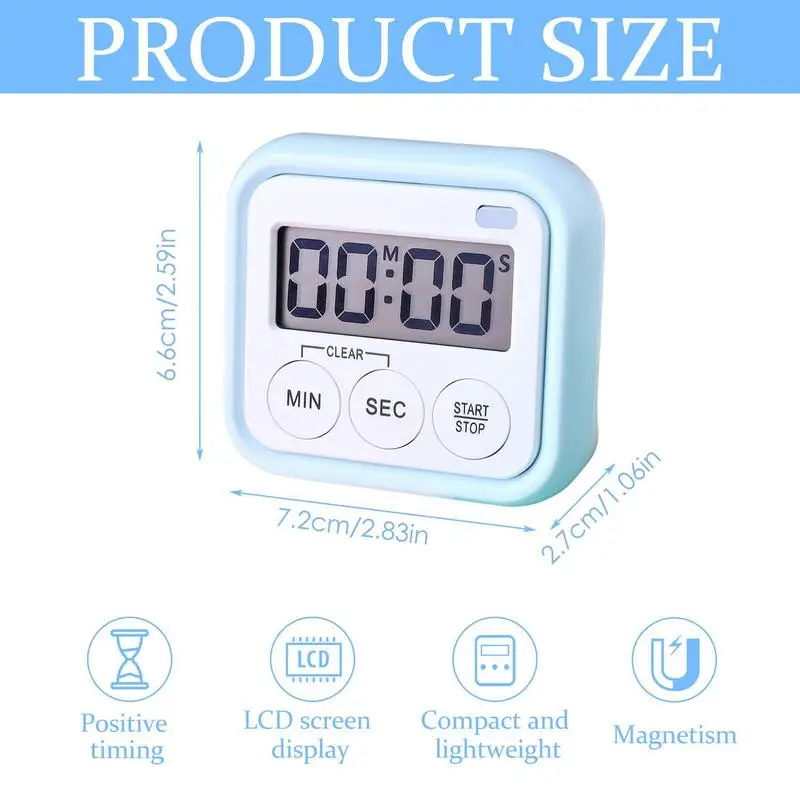 Kitchen Timer Magnetic Desk Timers LED Display Big Digits Mute Function Beeping Backing Stand Magnetic Cooking Timer For