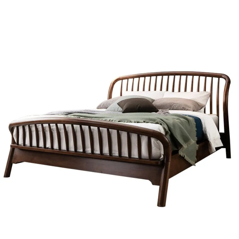 Nordic black walnut all solid wood bed master bedroom, wedding bed modern simple bedroom light luxury new Chinese furniture bed