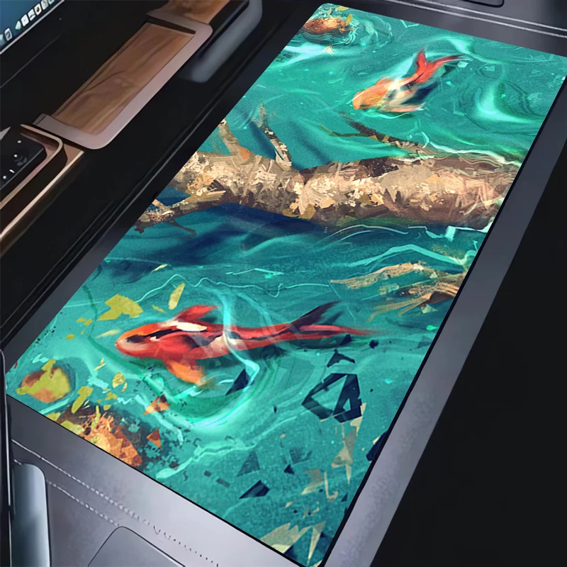 

Игровой коврик для мыши с прошитыми краями, нескользящая резиновая основа, увеличенный коврик для стола с изображением карпов кои, для клавиатуры и мыши, для офиса и дома