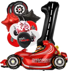 Race Car Birthday Balloon Set Red Car Balloon Racetrack Number Balloon Confetti Latex Balloon 1st Birthday Race Car Party Decors