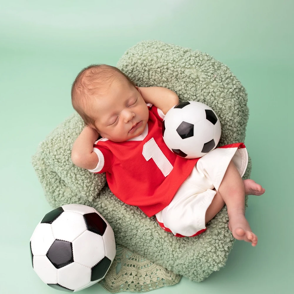 Newborn Baby Boy Soccer Football Romper Photography Outfit Red Jersey Bodysuit Infant Photo Shoot Baby Costume Newborn
