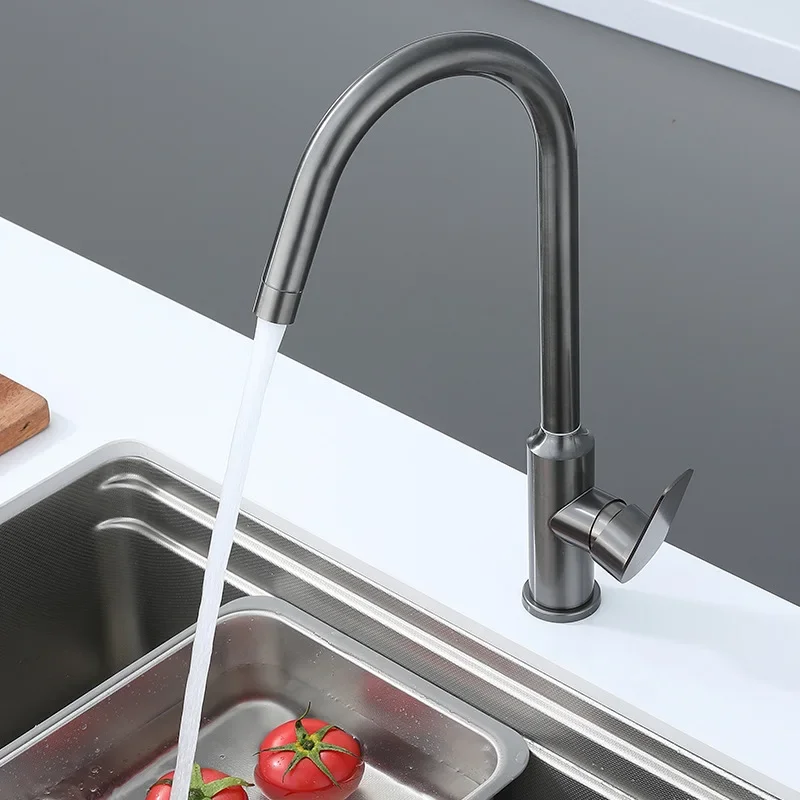Stainless steel gun gray kitchen hot and cold faucet, sink washing dishes sink rotatable faucet