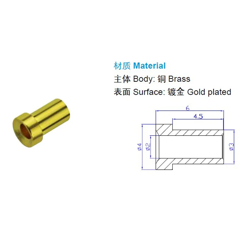 50pcs Gold Plated Brass Uninsulated 2mm PCB Jack Rigid Socket for PCB Mount solder type 2mm press-in machined brass socket