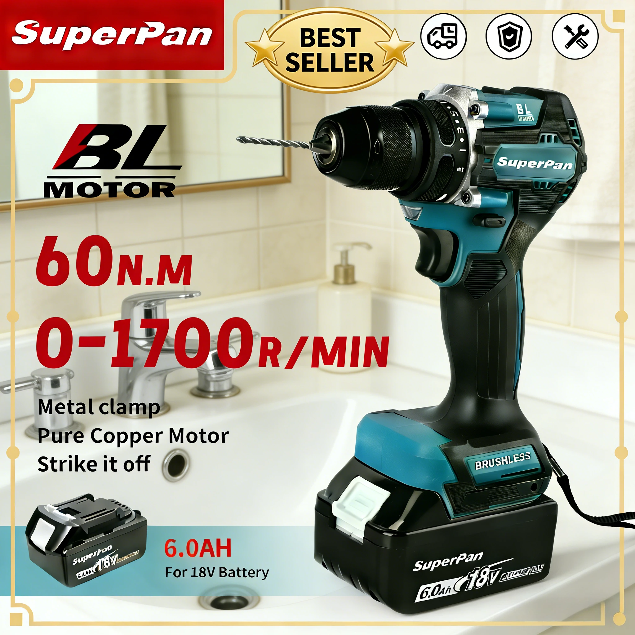 

SuperPan SP487 18V Cordless Drill Driver, 21+1 Torque & Anti-Slip Grip, for DIY Drilling & Assembly for makita 18V battery pin