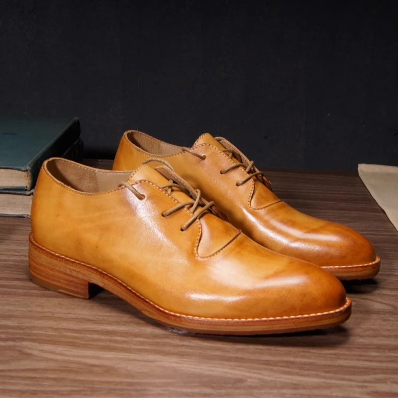 British Vintage Cow Leather Oxfords Polished Hand Dyed Upper Daily Office Leather Shoes Luxury Derby Dress Shoes