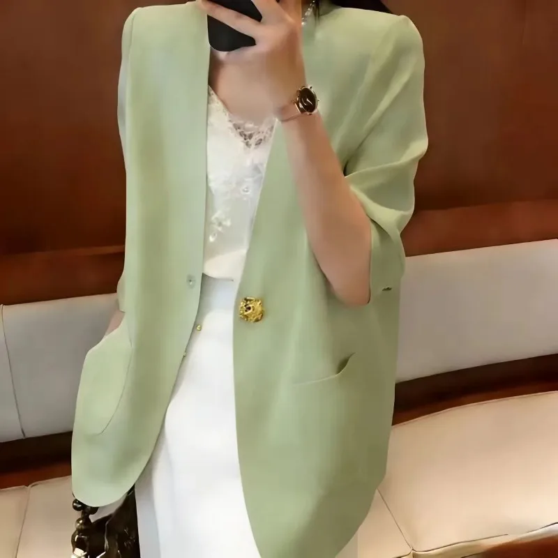 Luxe manches courtes Blazers femmes blanc noir costume été mince veste bureau haut pour femme haut de gamme Blazer Mujer nouveau