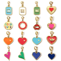 3Pcs/Lot Enamel Lip Heart Stainless Steel Diy Clip On Charms Women Circle Good Luck Bracelet Necklace Lobster Pendant