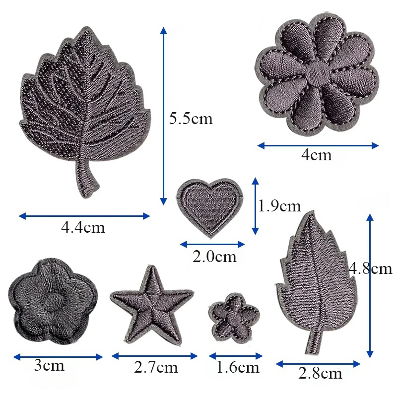 7PCS/lot Embroidered Leaf Flower Star Heart Shape Patch Cute Stick On Patch for Clothing Jeans Jacket Decoration