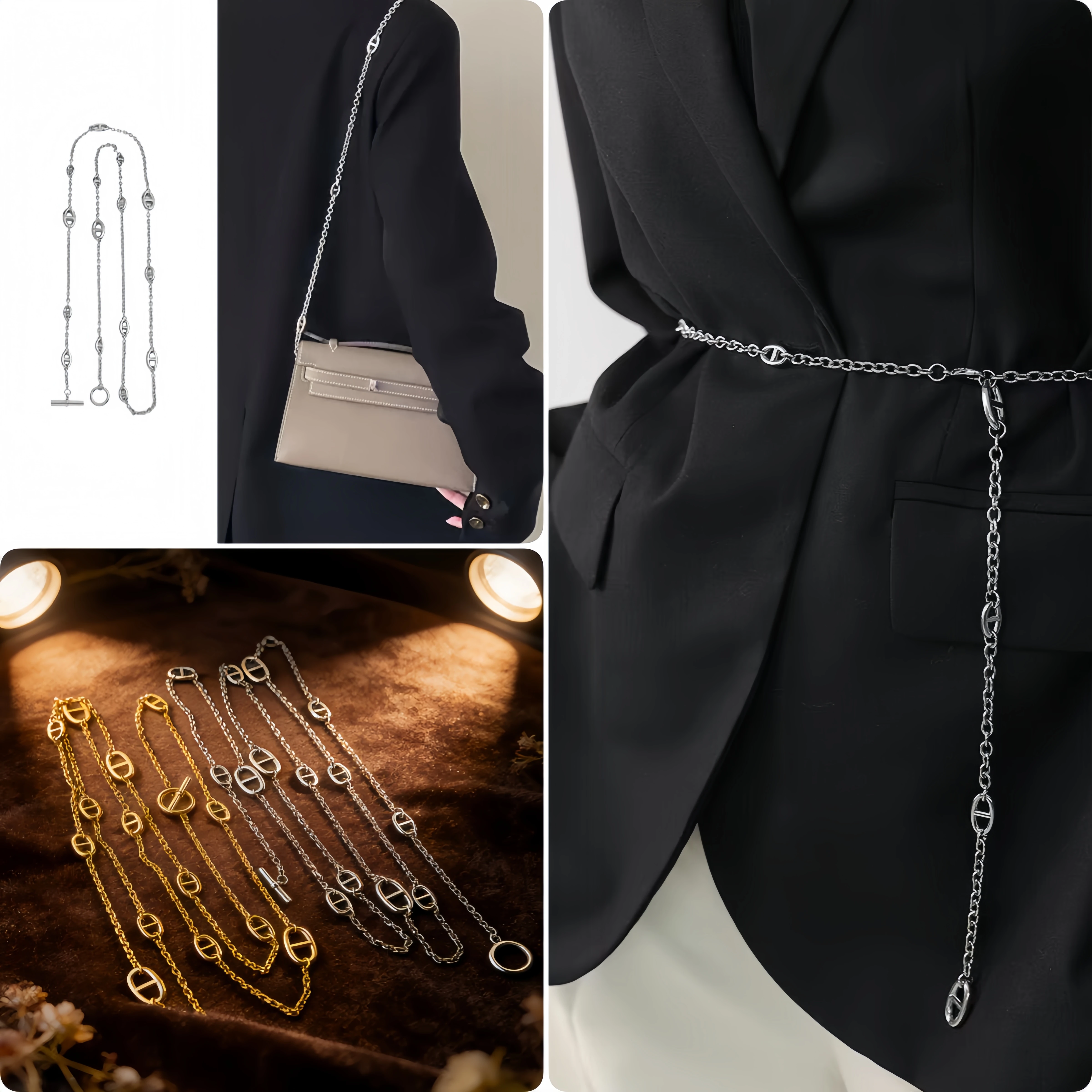 Minimalist Oval Link Chain Convertible Layered Necklace Waist Chain and Bag Accessory for Women's Fashion