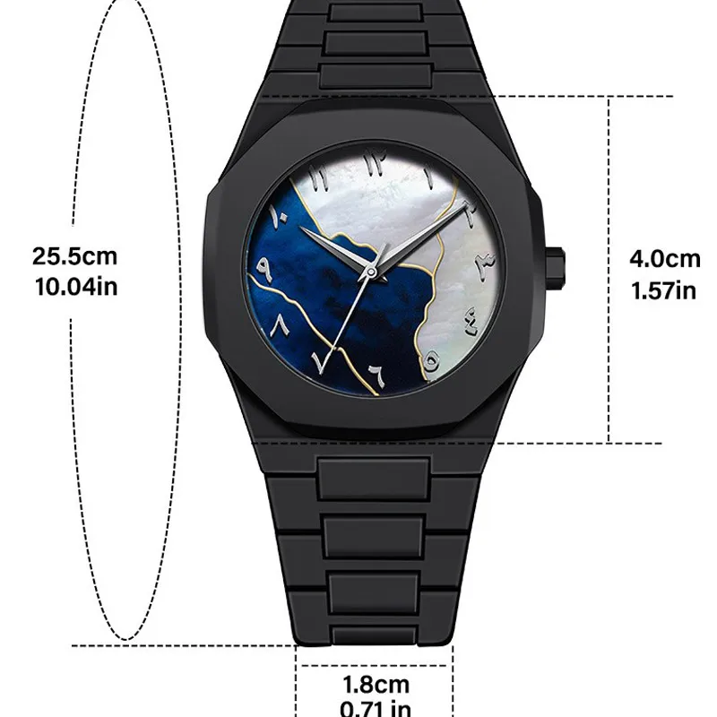 ساعة كوارتز كلاسيكية بأرقام عربية في الشرق الأوسط باللون الأزرق والذهبي للرجال كاجوال من مادة TPU البلاستيكية المقاومة للماء يمكن تخصيصها