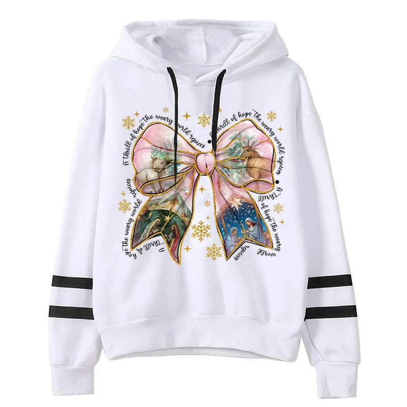 Sweet Bow Graphic Women Jesus Christmas Hoodie Street Casual Autumn Sweatshirt Funny Religious Belief Xmas Party Female Pullover