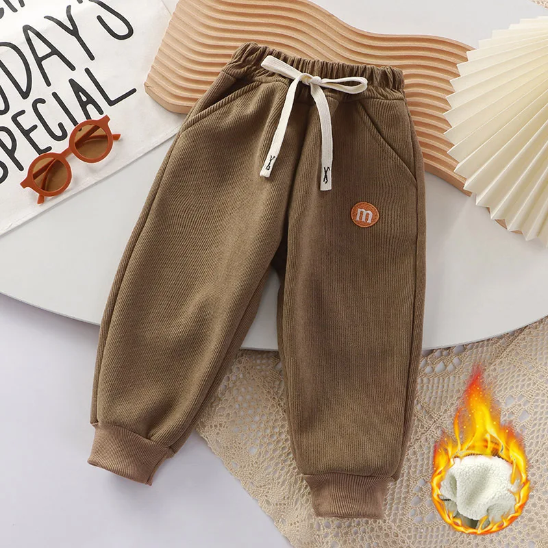 الأطفال الخريف والشتاء السراويل الواقية الخارجية سميكة مع إضافة الصوف الصغيرة والمتوسطة الحجم BabyAlpaca الصوف الساق ملزمة