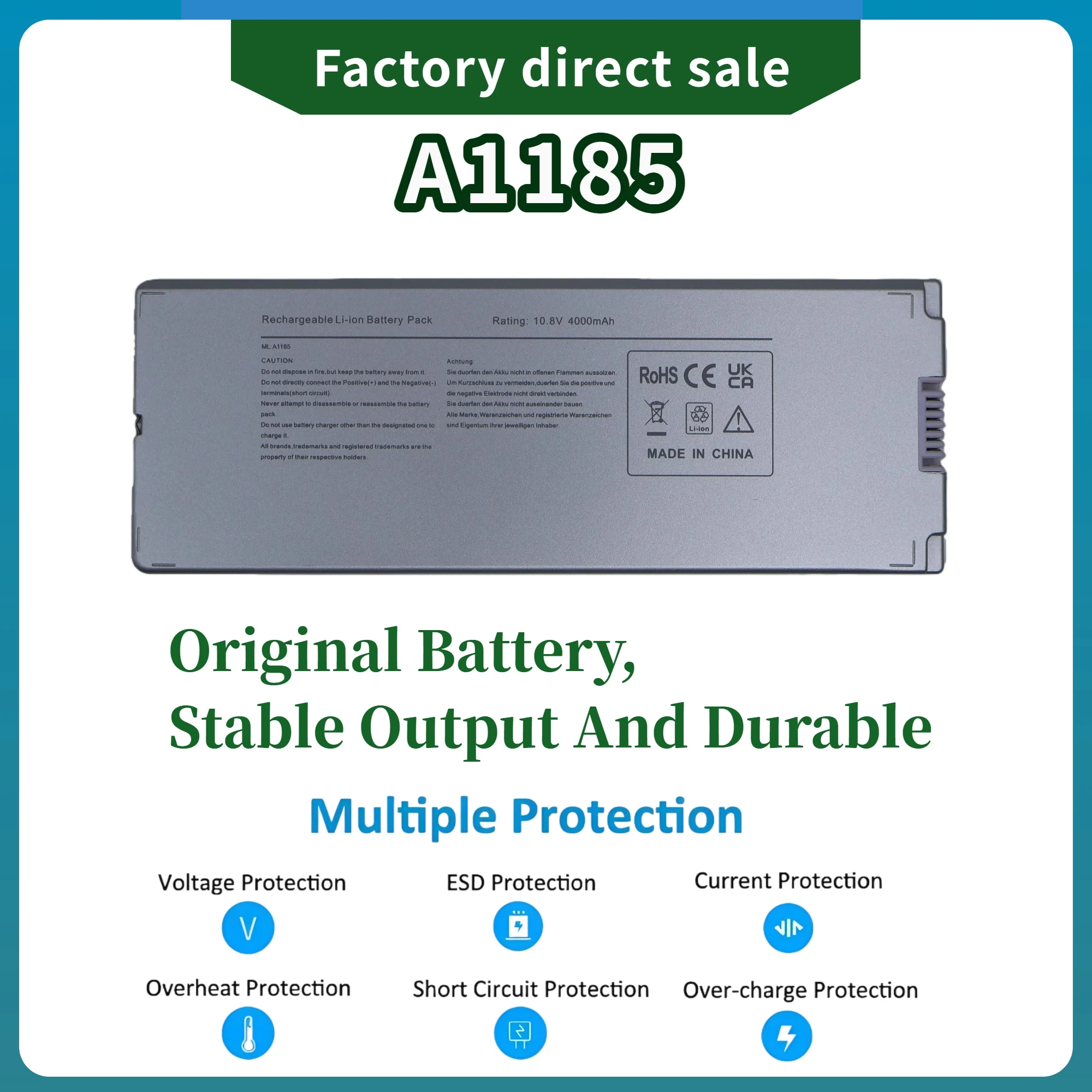 Factory Direct! A1185 Laptop Battery for Apple MacBook 13 Inch A1181 2006 2007 2008 2009 MA566 MA56 | 1-Year Warranty