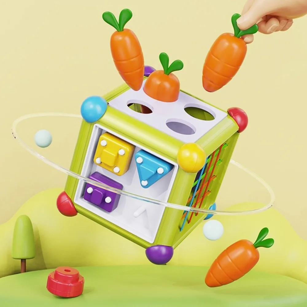 Een set hexahedrale vorm Montessori puzzel educatieve functie duurzame vroege onderwijs box pull ontwerp kleuraanpassing