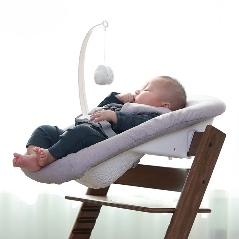 Newborn dining chair, sleeping pad, newborn dining chair, sleeping basket set, solid wood dining chair with pulley