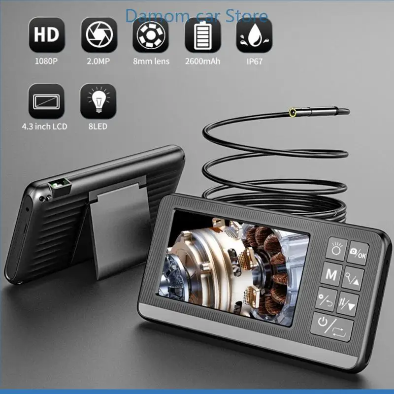 A2UC Industrial Endoscope Camera 1080P 8mm Single Lens Pipe Car Inspection Borescope