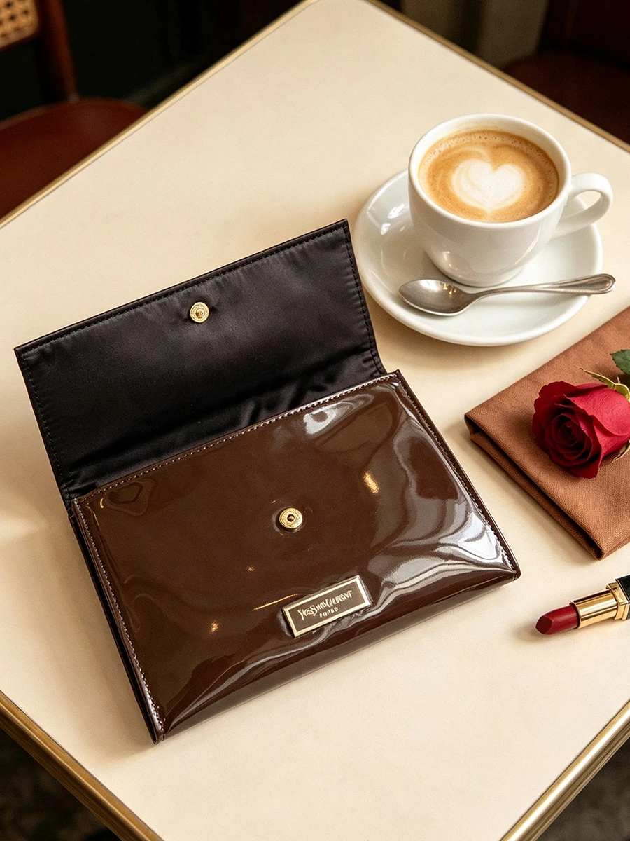 Luxury Bags Ysl - YSL Zwarte Satijnen Cosmetiktas met Patentleren