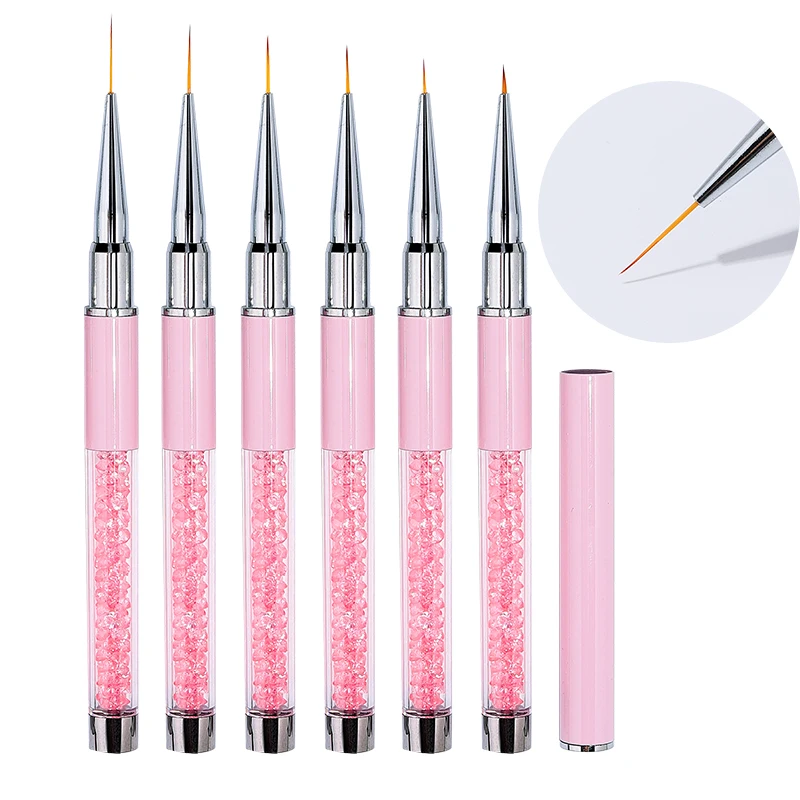 

Sweet-Z Simple 5/7/9/11/13/15MM Liner Nail Brush Pink Zircon Rod Detail Stripe Painting Brush Drawing Nail Art Brush Wholesale