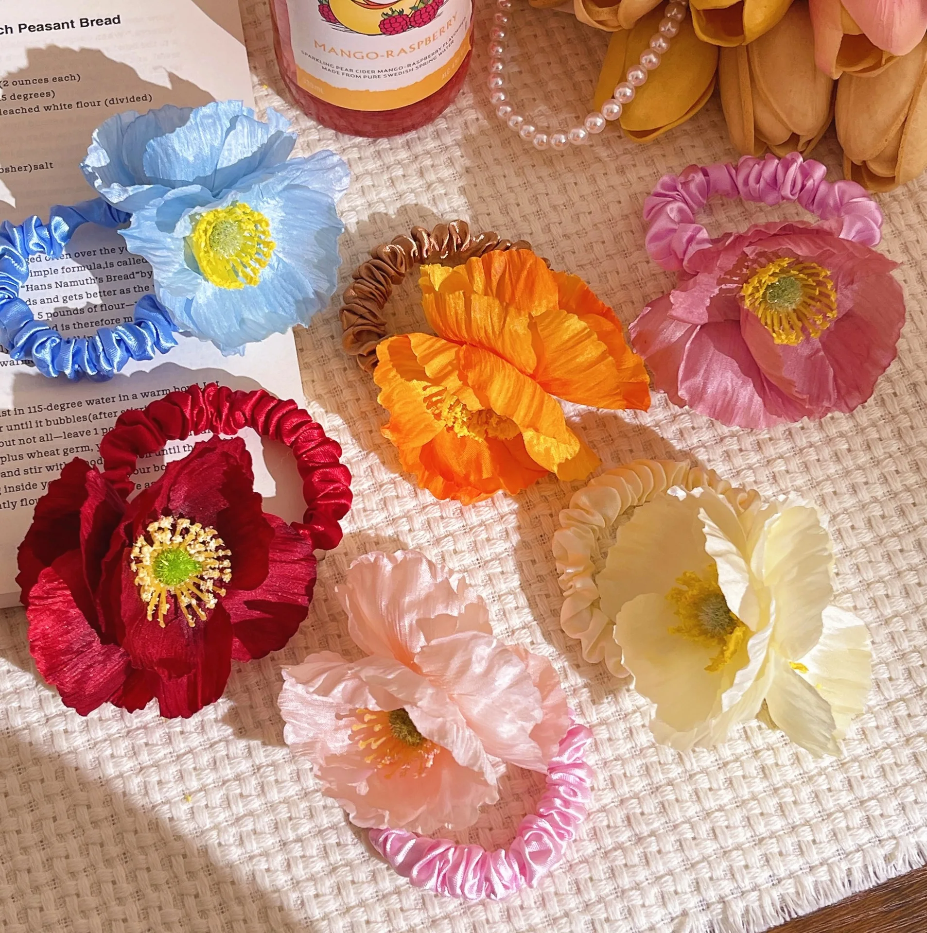 

Резинка в богемном стиле с имитацией кукурузного мака, гавайский цветок, хвост, веревка для волос, завязки, аксессуары для волос, цветы, подарки для девочек для Волос