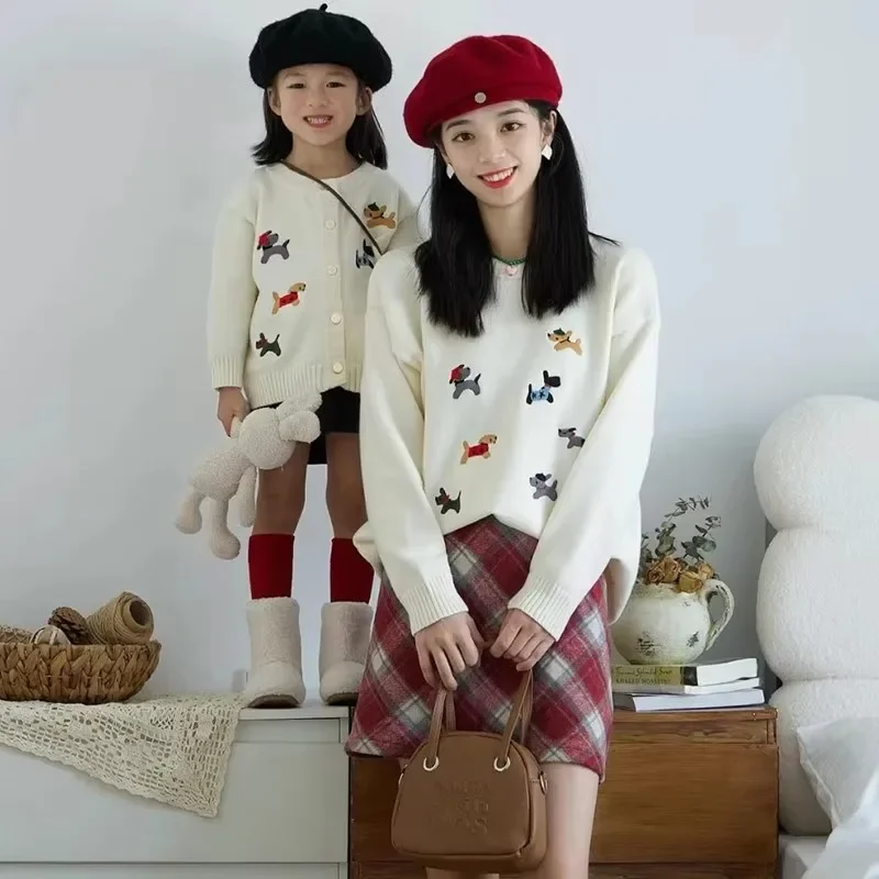 Mom and Baby Matching Knitted Clothes Winter Autumn Morher and Daughter Son Sweater Women Knit Tops Child Boy Girl Cardigan Coat