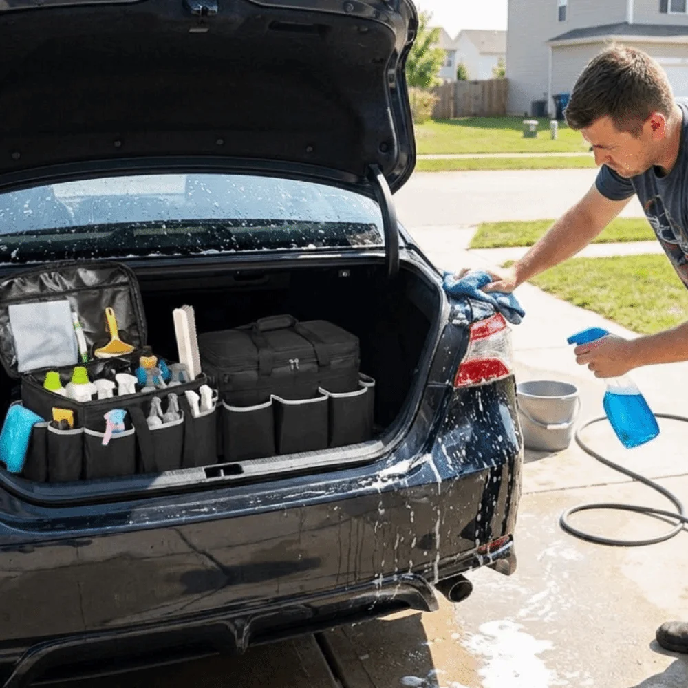 

Waterproof Car Wash Tool Bag Adjustable Shoulder Strap Wear-Resistant Car Tool Storage Bag Multiple Pocket Heavy Duty