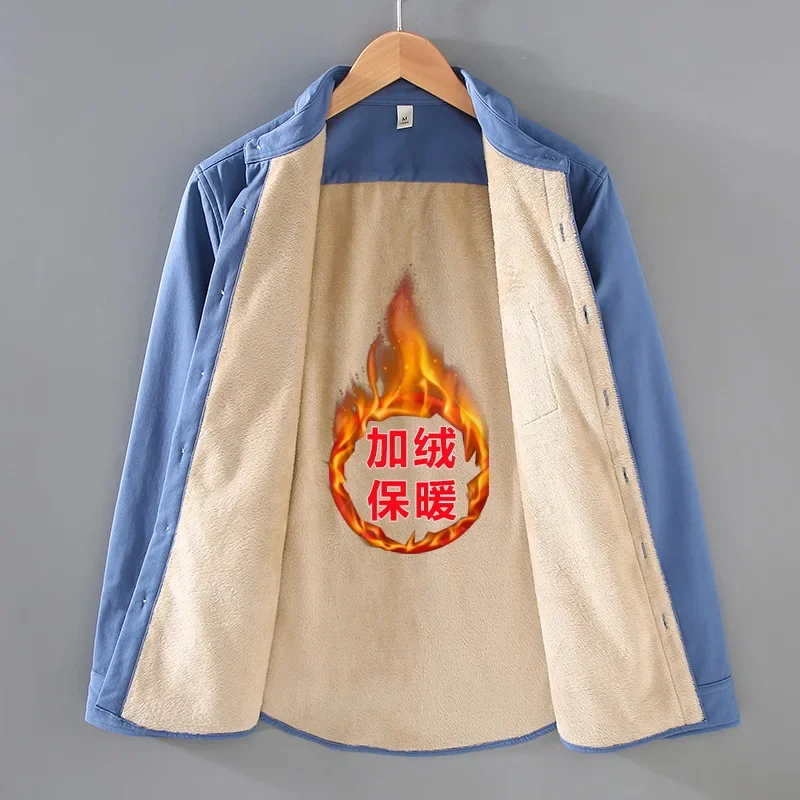 

Зимняя рубашка в японском стиле, мужская повседневная теплая рубашка с верхним лацканом и карманом, однотонные тонкие утепленные флисовые рубашки, мужские простые Ropa Hombre